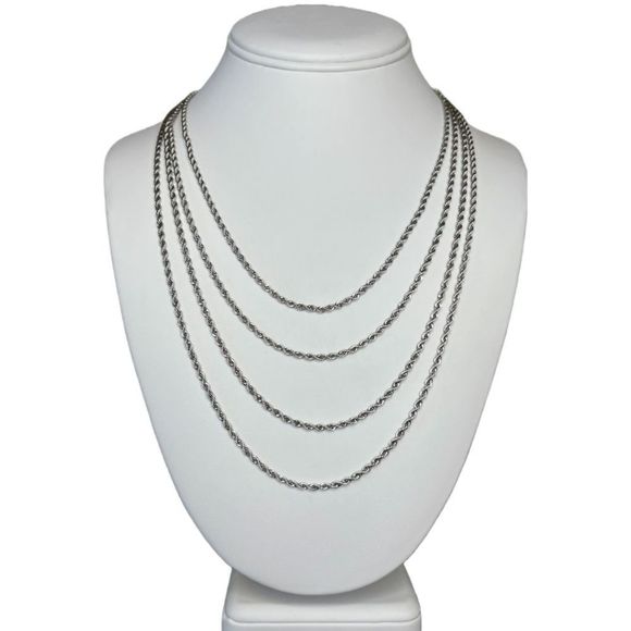 Silver Rope Necklaces for Men Women Solid 316l Stainless Steel Waterproof Chain - Picture 2 of 8